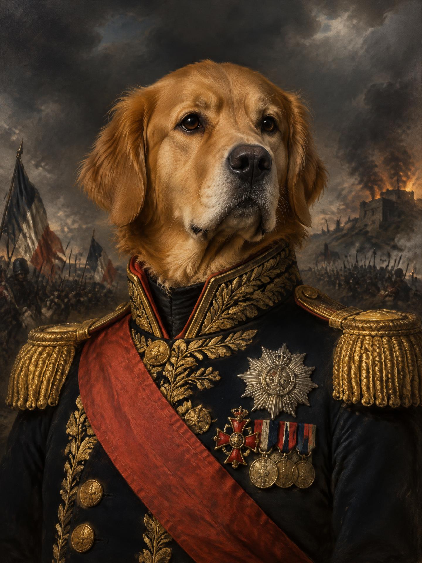 Golden retriever som fältmarskalk — öppna galleri