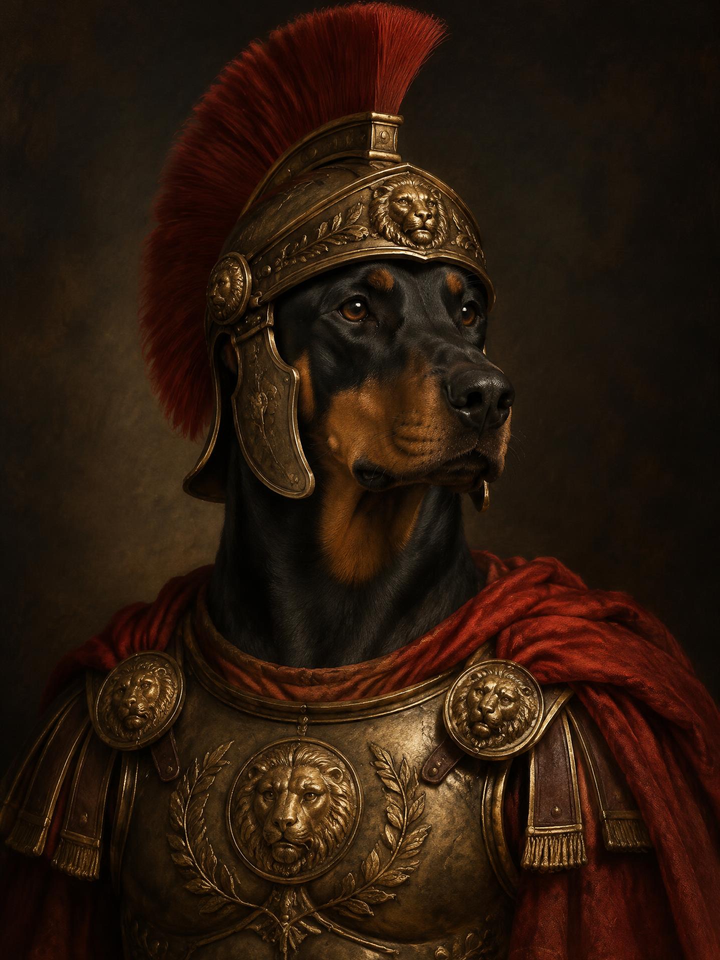 Dobermann målad som Centurionen