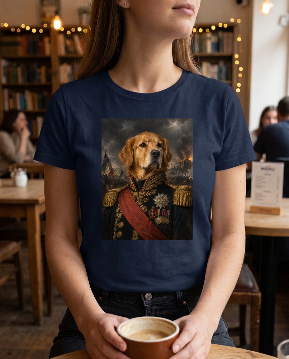 Klassisk t-shirt — Marinblå t-shirt på kaféet